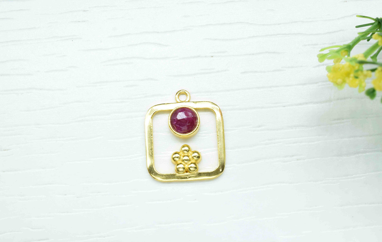 Ruby Gemstone Component , Ruby Connector Pendant , Gold Plated Connectors , Pendant Jewelry , Earring Component , Women Jewelry