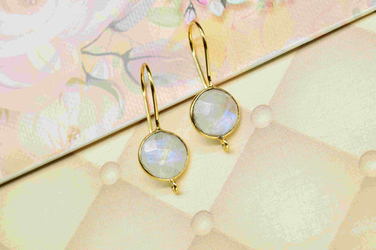 Moonstone 10mm Round Earring Connector,connectors stud Earring,Jewelry,Bezel Component,Moonstone Earring Charms,Jewelry Craft Supplies,Gift