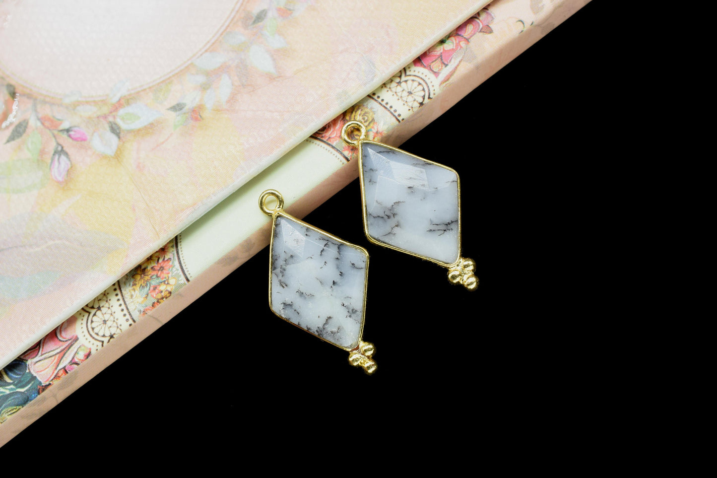 Dendrite Opal Faceted 15x20mm Diamond Shape charms,Dendrite Opal Gold Plated bezel Jewelry,Dendrite Opal Gemstone Bezel jewelry making,Gift