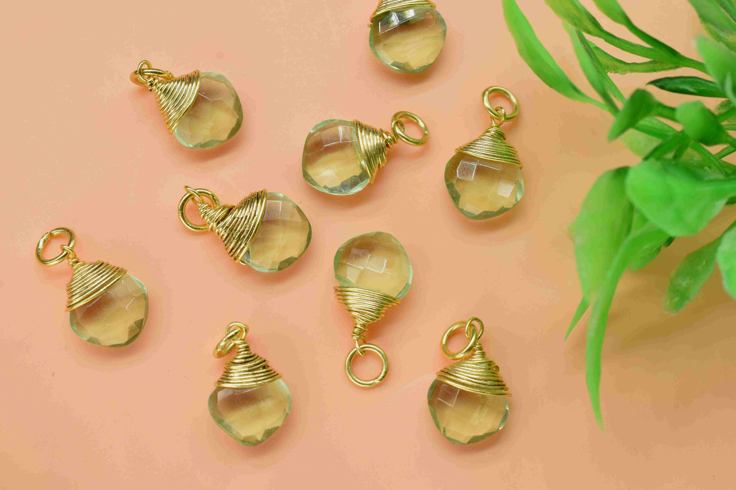 Green Amethyst Wire Wrapped Connectors, 8mm Square Gemstone Connectors,Single Loop Connectors,Green Bezel Pendant,Jewelry Making Supply,Gift