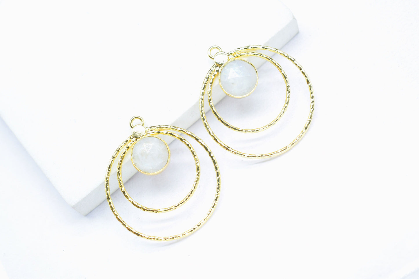 Moonstone Round Bezel Connector,Moonstone Earring Connector,Brass Textured Jewelry,Moonstone Pendant,Moonstone Jewelry,June Brithstone,Gifts