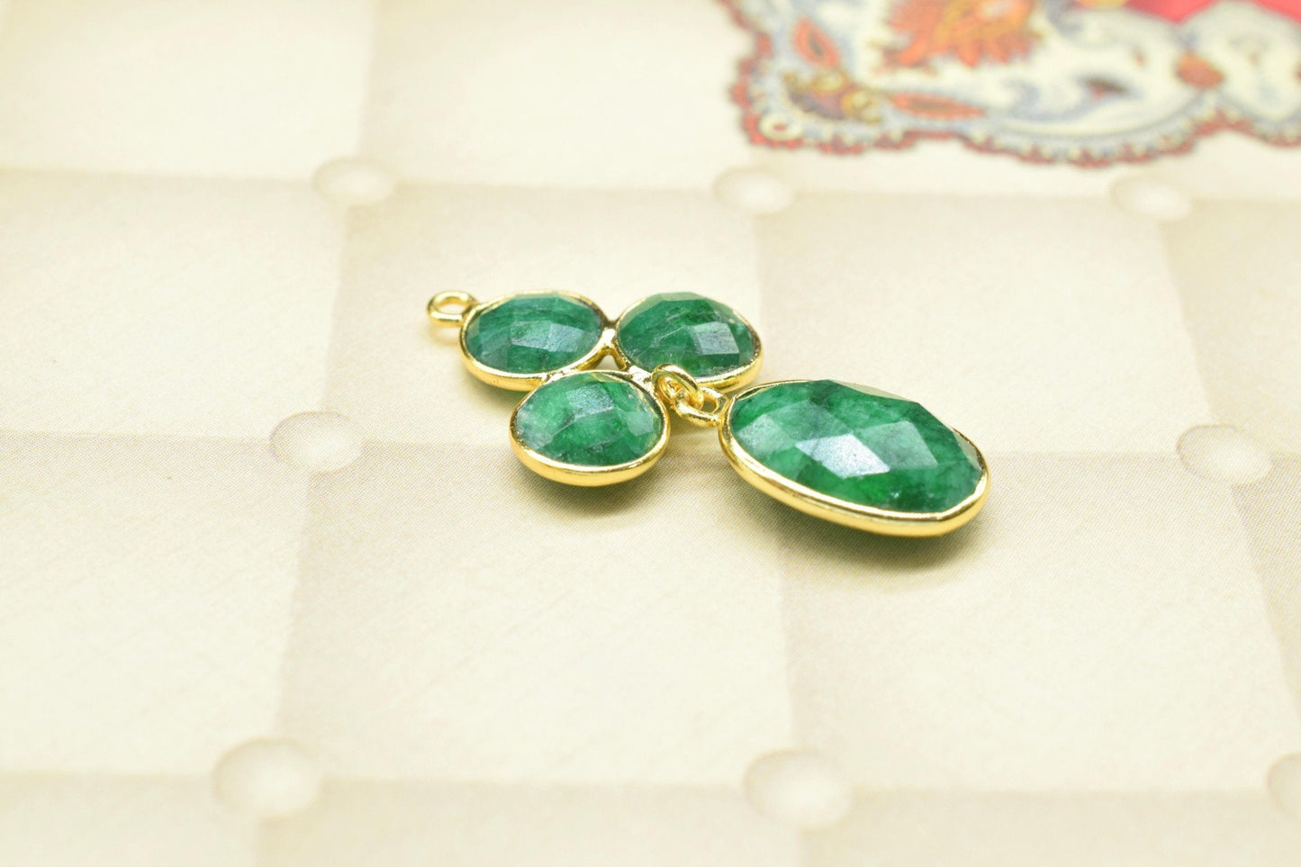 Natural Emerald Earring Connector,Emerald Link Connector,Gemstone Pendant Jewelry,Emerald Bezels Charm Pendant,Handmade Component Jewelry
