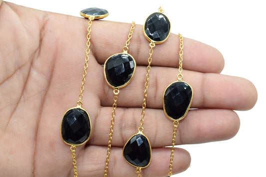 Black Onyx Gold Plated Bezel Connector Chain,Black Onyx connector chain,Black Onyx Free shape bezel connector chain,Bezel continuous chains