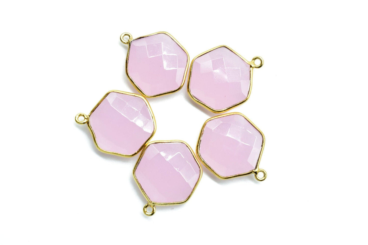 Pink chalcedony 16mm Hexagon shape single bail connectors,Hexagon Pendant,Pink charms,Pink Chalcedony single loop connectors,Hexagon bezels