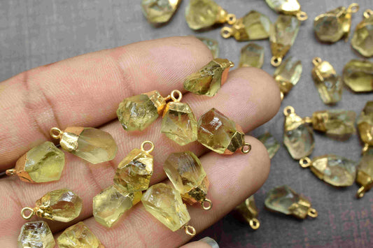 Natural Lemon Quartz Pendants,Yellow Gemstone Gold Plated Pendant,Raw Lemon Quartz necklace,Loose Rough Stone Pendant,Lemon Quartz Raw Stone