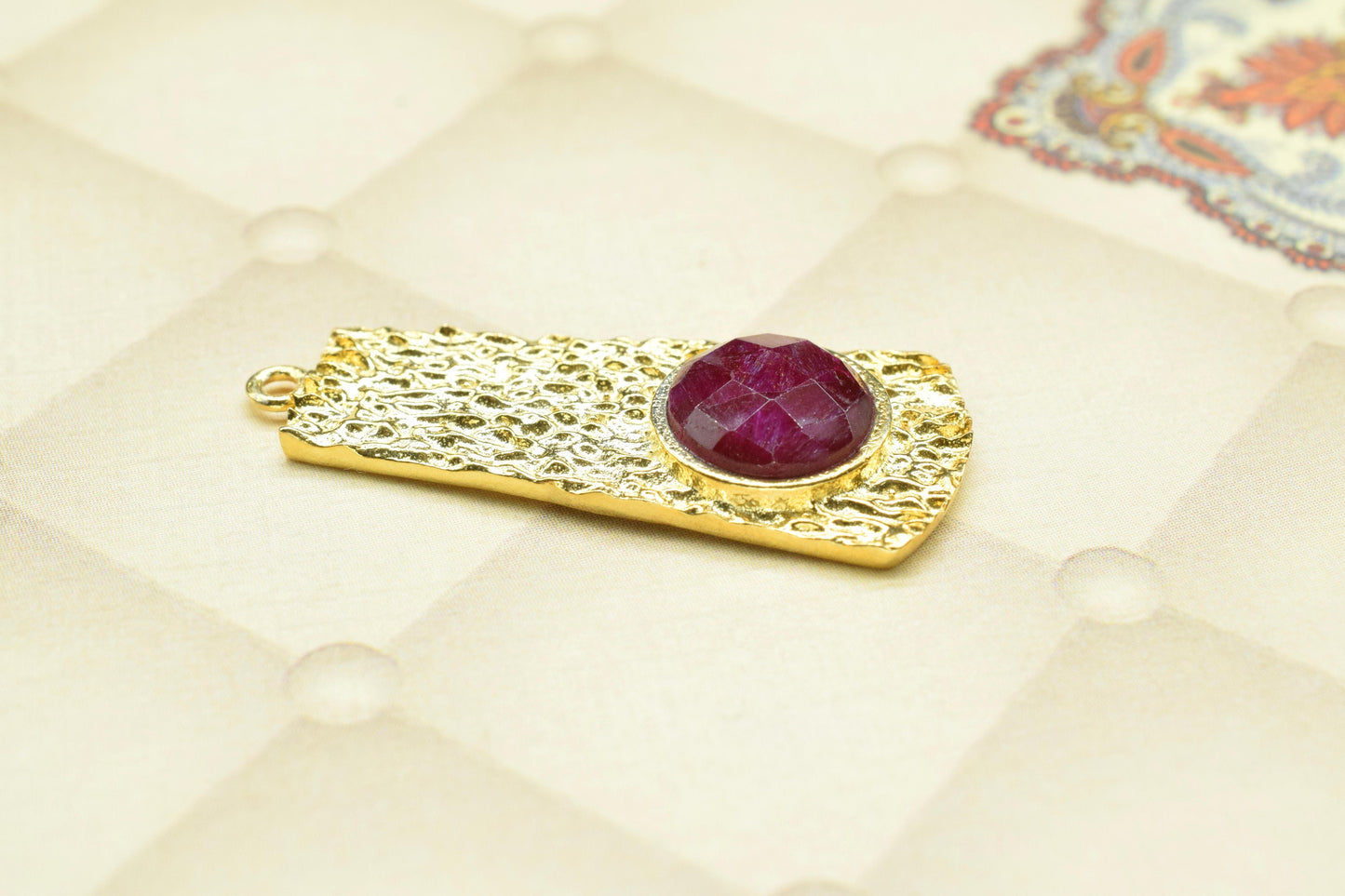 Ruby  Pendant , Ruby Gemstone Handmade Pendant , Bulk Gemstone Pendant , Gold Plated Connectors ,Single Bail Gemstone Connector Charm