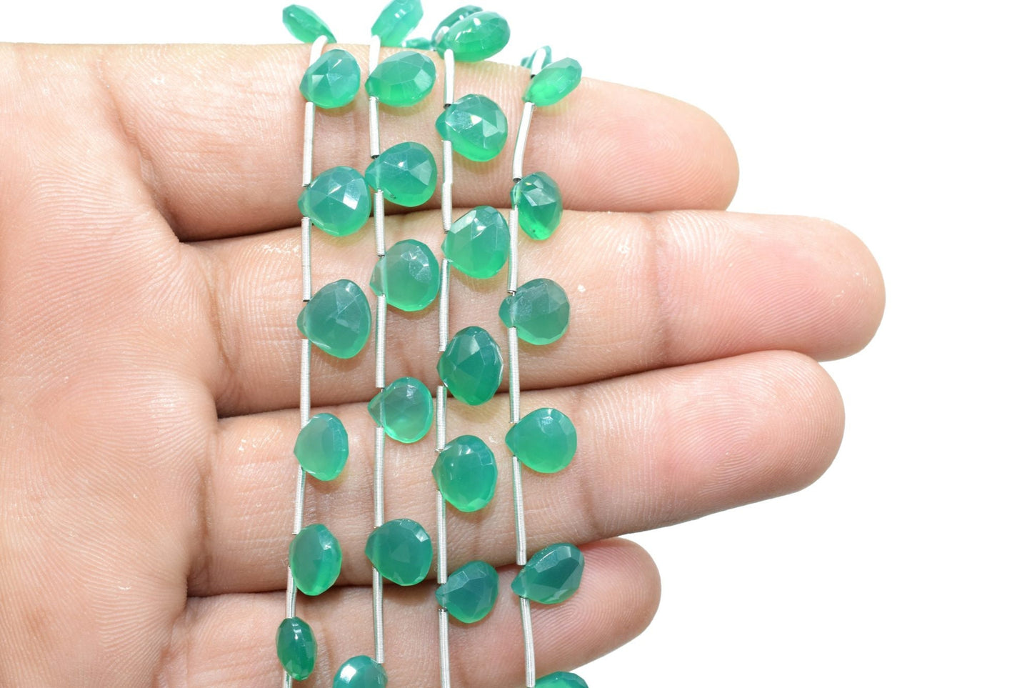 Green Onyx Heart Shape Briolettes,Green onyx spiky teardrops,Genuine Green Onyx-Faceted Pear Shape Briolette,Green Onyx 7mm Pear shape shape