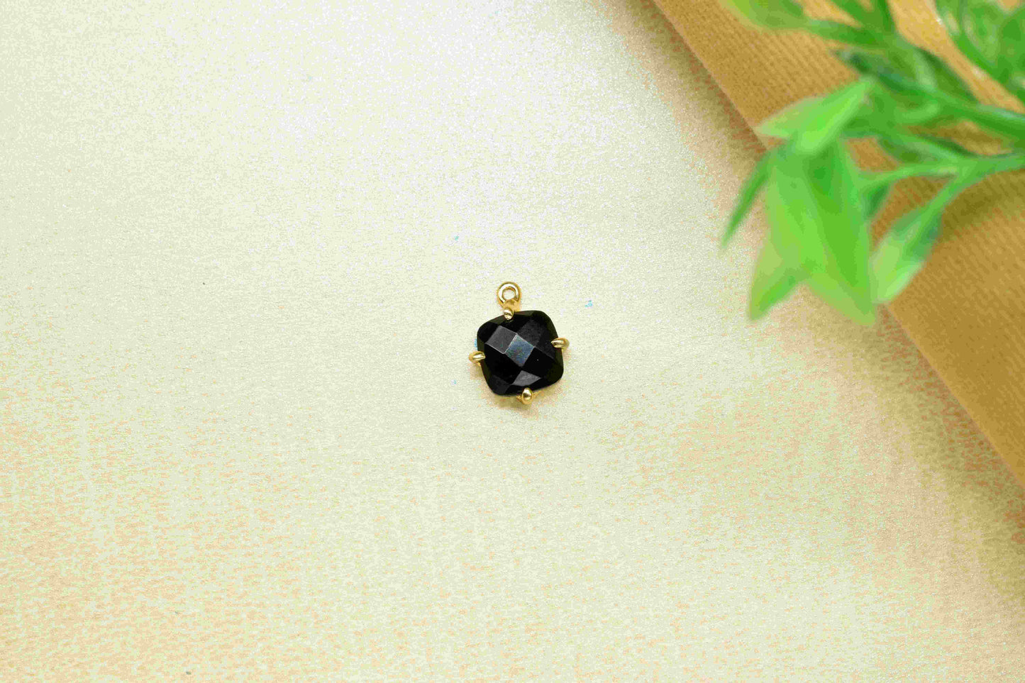 Black Onyx 8mm Cushion Shape Gemstone Single bail connector,Black Onyx Handmade Gemstone Bezel Prong Set Pendants,Black Onyx Faceted jewelry