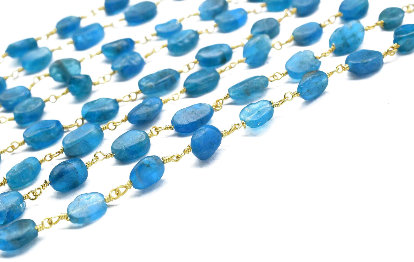Neon Apatite Gemstone Smooth Beads Rosary,Neon Apatite Smooth Gemstone Beads Rosary Chain,Neon Apatite Gold plated Wire Wrapped Chain,Gift