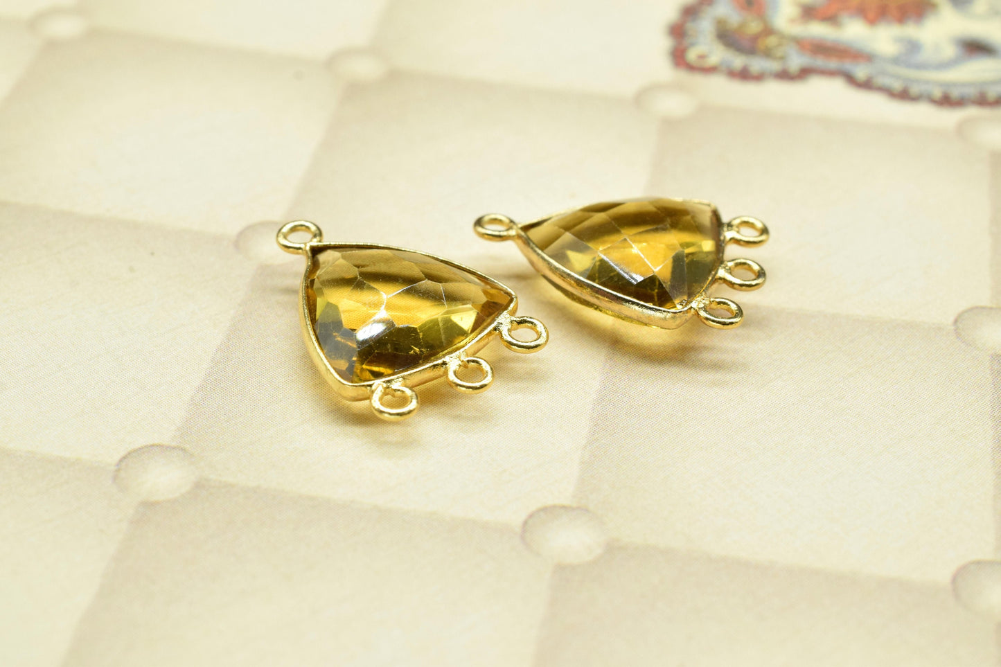 Citrine Gemstone Faceted 15mm Triangle shape Pendant,Citrine Checker Cut bezel Charms Jewelry,Citrine single bail Gold Plated bezel,Gift