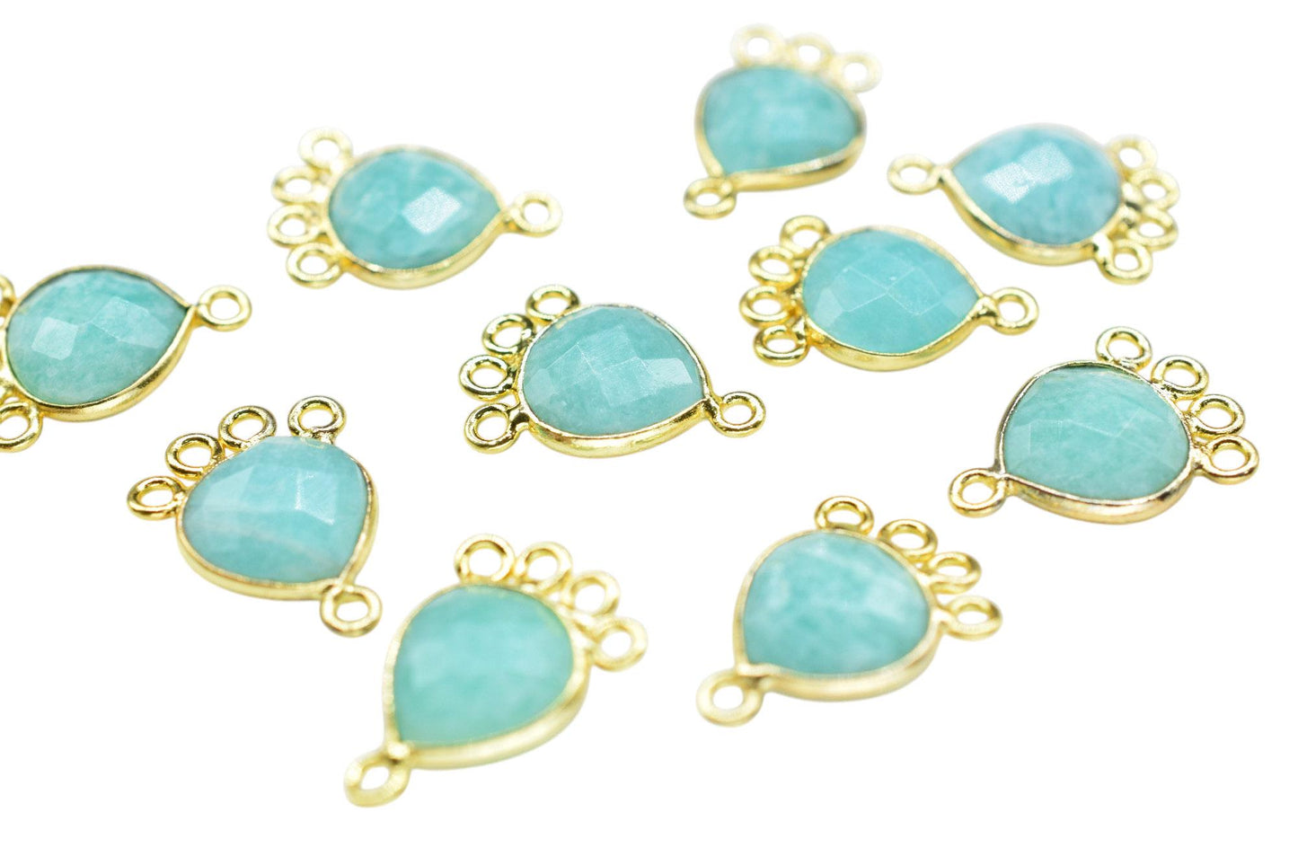 Amazonite Heart Shape Pendant/Gold Plated Charms Jewelry/Handmade Connector Jewelry/Connector Charms/Station Bezel Link Supplies/ Gift