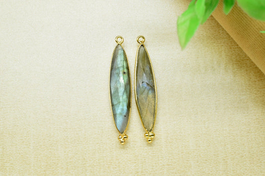 Labradorite 7x34mm marquise Shape Connector Pendant,Labradorite Gold Plating Connector,Labradorite Gemstone Faceted Single bail charm,Gift
