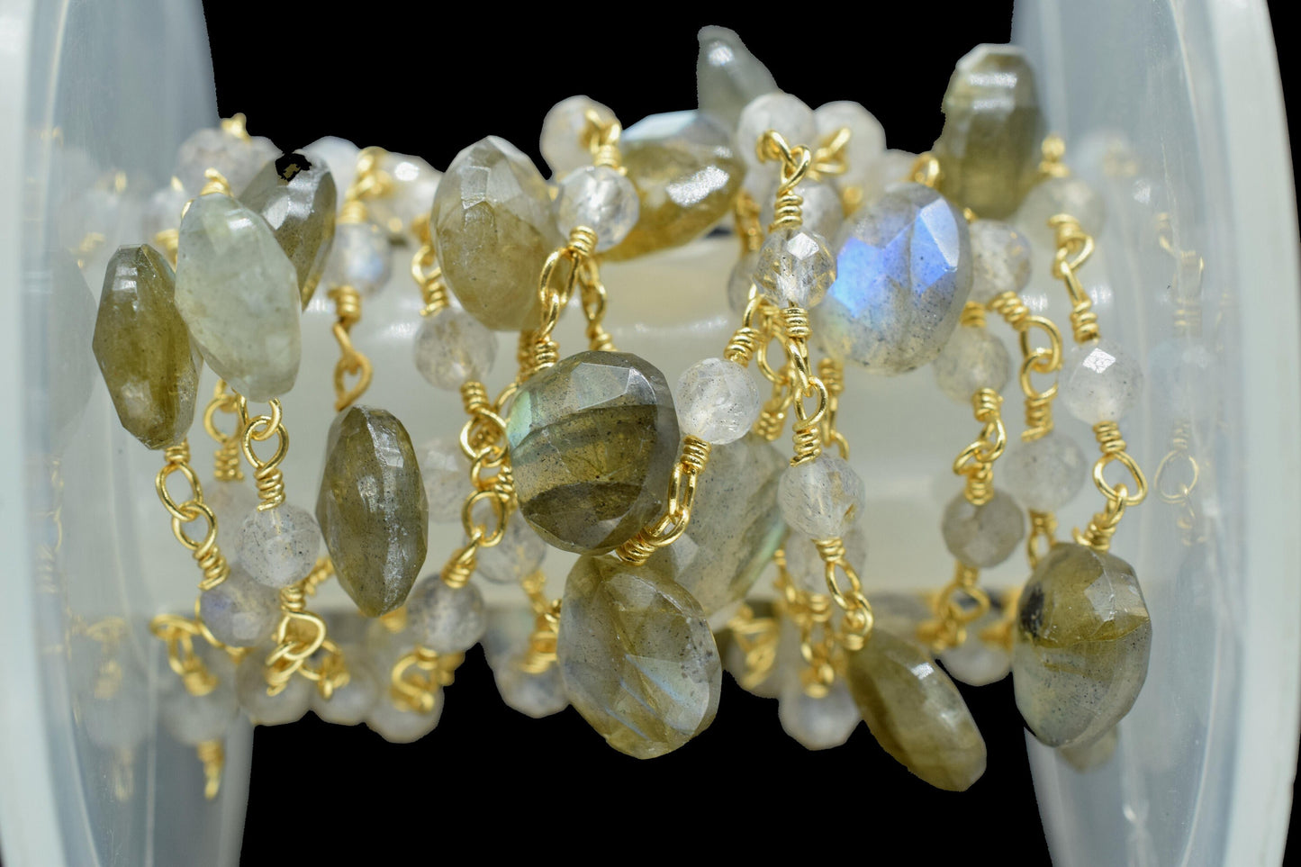 labradorite 3mm Rosary Beaded Chain,Labradorite Heart Shape Rosary Chain,Sold By Foot,labradorite briolette beaded chain,labradorite chain