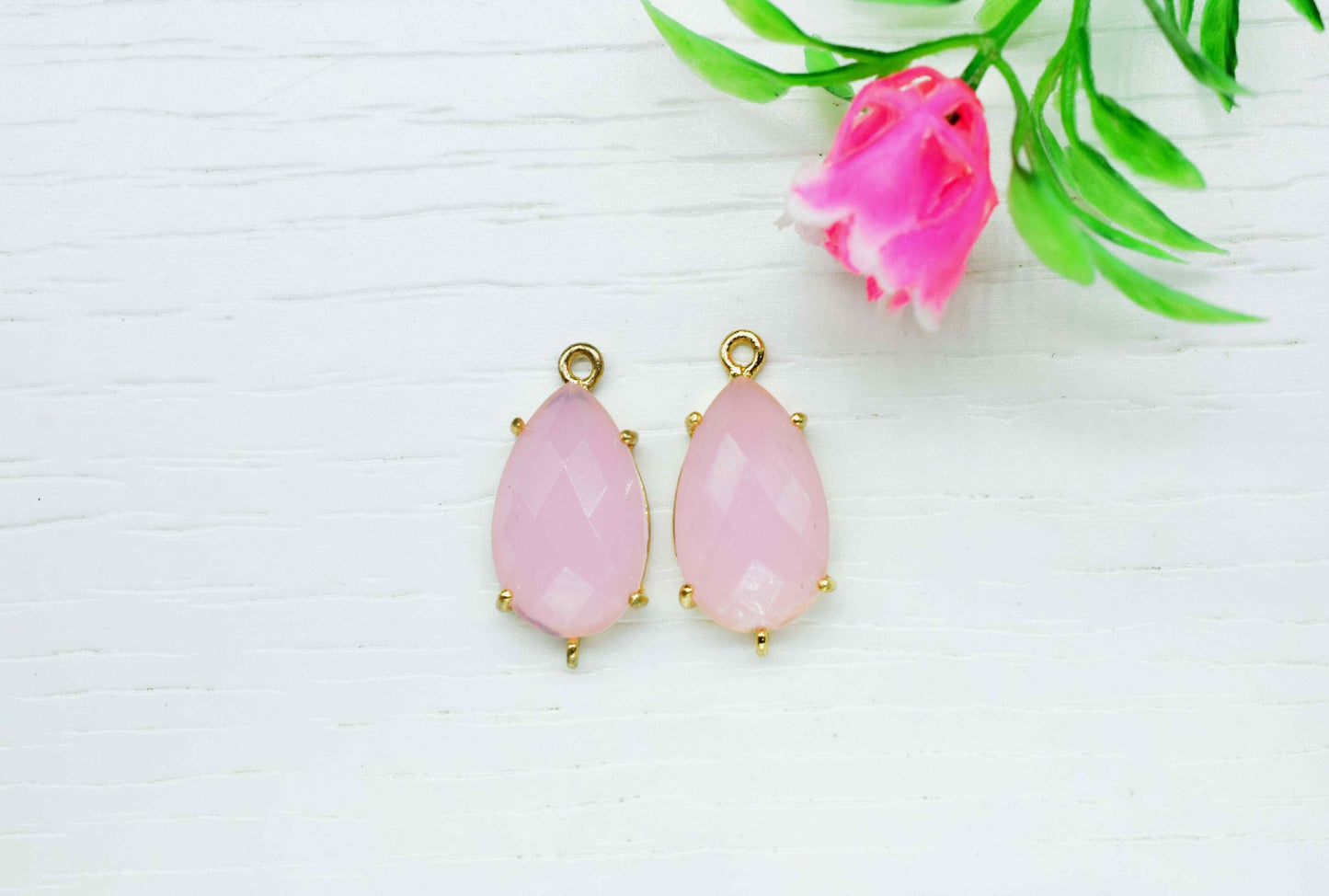 Rose Quartz Connector,Pink Quartz jewelry,Pink Quartz Bezel Pendant,double bail connectors, Prong Set Bezel,Handmade Gemstone Bezel,Gift