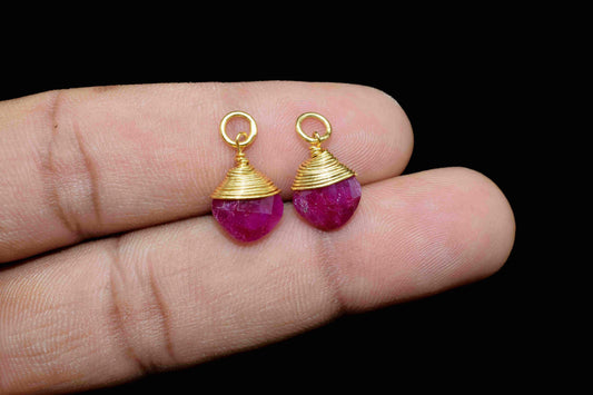 Natural Ruby Wire Wrapped Connectors, Square Gemstone Connector, Jewelry Making Supply,Single Loop Connectors Gift,Ruby Wire Wrapped Pendant