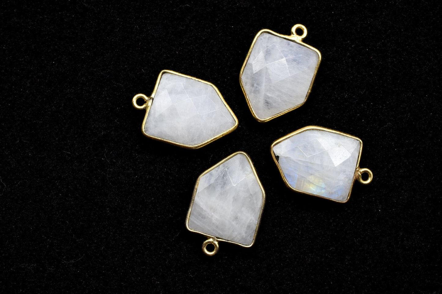 Moonstone 13x17mm Bezel charm,White rainbow fancy pendant,Rainbow Gold Plated bezel,Brass Charms Connector,Rainbow Jewelry Making charms,