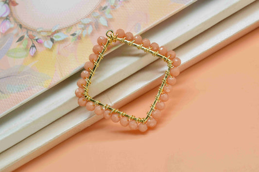 Peach Moonstone Wire Wrapped Dangle Connector,Square Pendant Component,Finding Component Peach Jewelry,Beads link Component,Handmade Jewelry