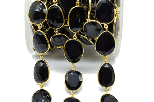 Black Onyx Gold Plated Bezel Connector Chain,Black Onyx connector chain,Black Onyx Free shape bezel connector chain,Bezel continuous chains