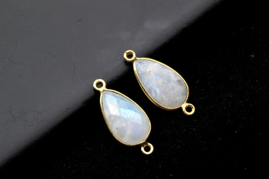 Moonstone 10x18mm Pear Shape Double bail Connectors,Moonstone Teardrop pendant,Moonstone Gold Plated bezel,jewelry making charms crafts,