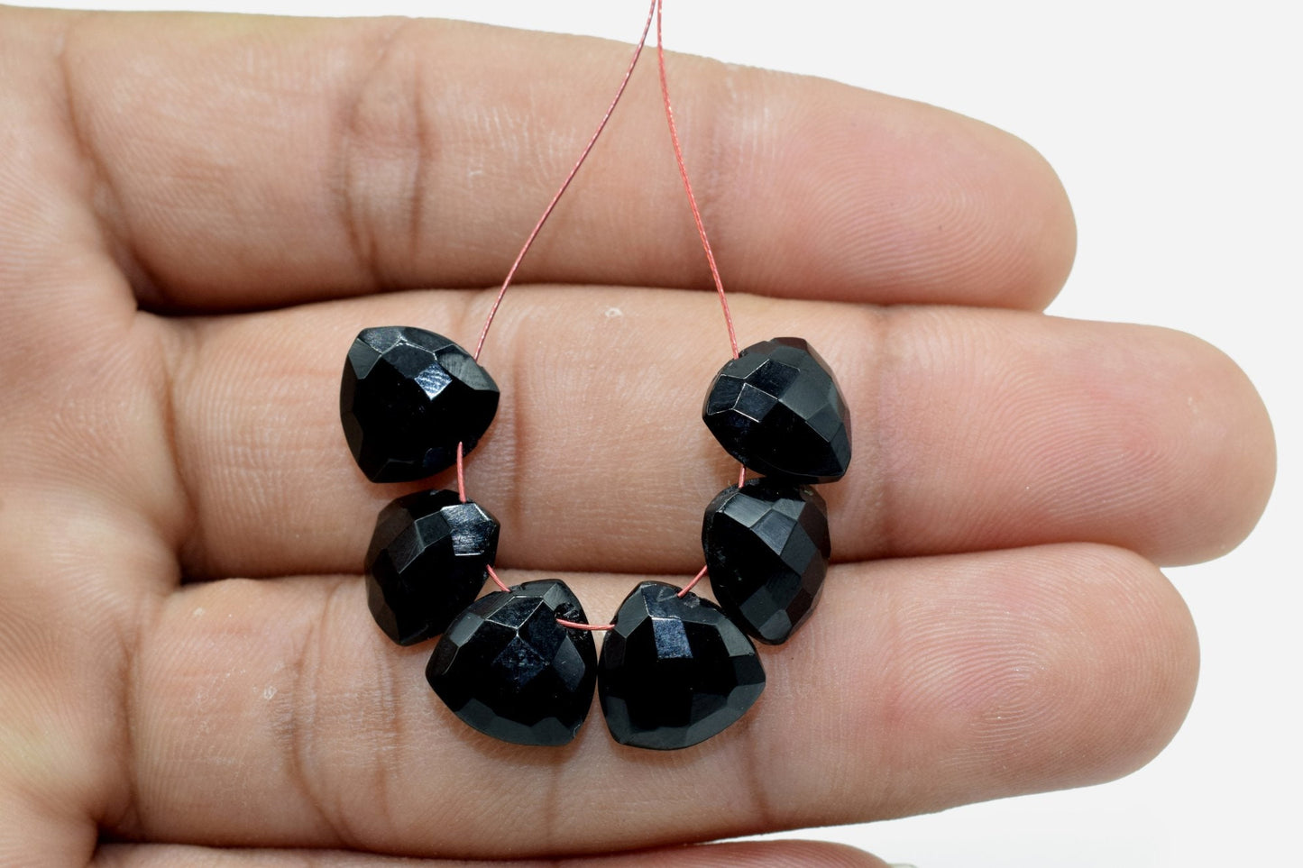Black onyx faceted Trillion briolettes,8mm Briolettes,Black Onyx drop Briolettes Supplies,Craft Supplies,Gemstone Micro Briolette Beads