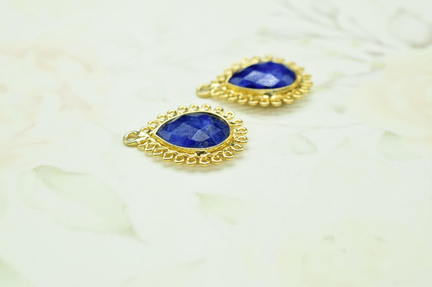 Blue Sapphire 10x14mm Teardrop Charms,Gemstone Teardrop Bezel Charm,Handmade Pendant connectors,Single Bail Pendant,Boho Necklace Pendant
