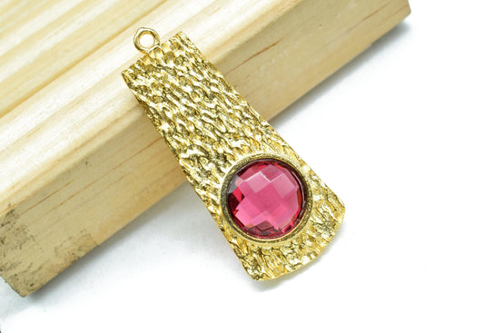 Pink Tourmaline  Pendant ,Pink Tourmaline Gemstone Handmade Pendant , Single Bail Charms , Gold Plated Connectors , Gemstone Connector Charm
