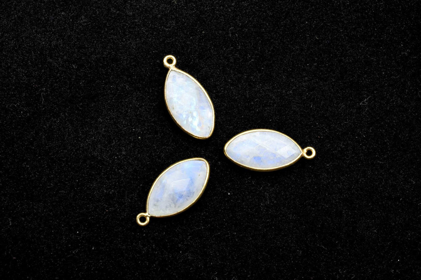 Moonstone 10x20mm marquise shape charm,Elegant Moonstone Gemstone Components marquise Shape Connectors,Single Bail Over Brass Gold Jewelry