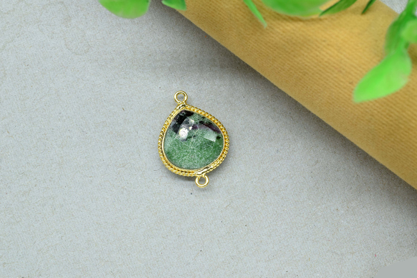Natural Ruby Zoisite Faceted 14mm Heart Shape Connector,Zoisite Checker Cut Pendant jewelry,Gemstone Double Bail Connector Pendant Jewelry
