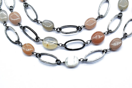 Multi Moonstone Faceted Brass Wire Wrap Chain, Bezel link chain,Moonstone Connector Chain, Moonstone charms,Gemstone link Connector Rosary