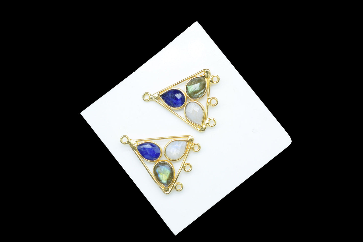 Multi Gemstone Teardrop Faceted Bezel Pendant,Handcrafted Gemstone Component Connector,Multi Gemstone Bezel Connector,Tringle Shape Pendant,