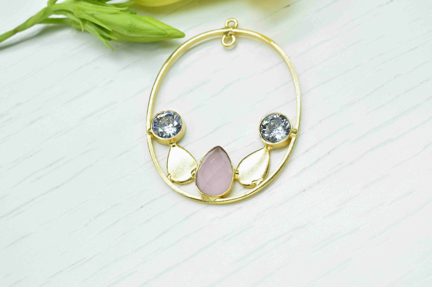 Multi Stone Rose Quartz Zircon Pendant,Gemstone 7x10mm Teardrop Shape Component,Finding Pendants Jewelry,Rose Quartz Earring Connector,Gift