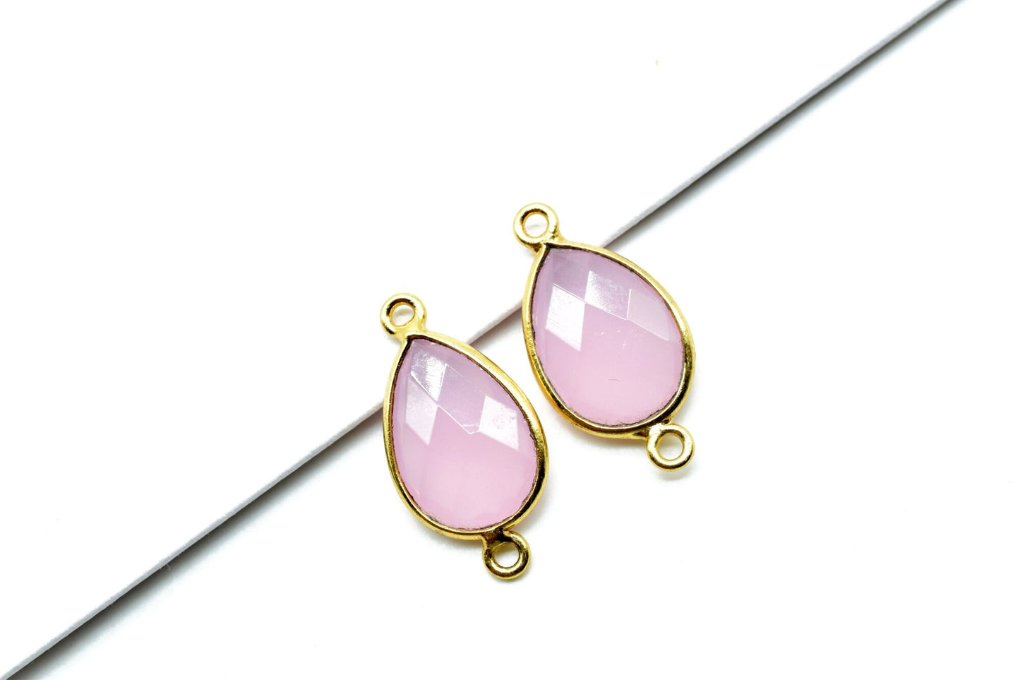 Rose Quartz 10x14mm Pear shape double bail connnectors,Checker Board cut Rose Quartz Pendant,Rose Quartz charms,Rose Quartz Pear Briolettes