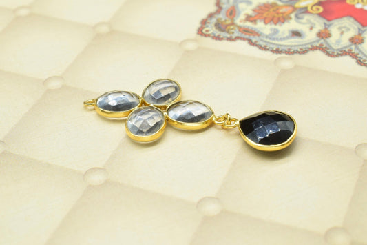 Crystal Bezels Pendant Charms,tation Link Connector,Black Onyx Pendant Jewelry,Gemstone Earring Connector,Handmade Component Jewelry,Gift