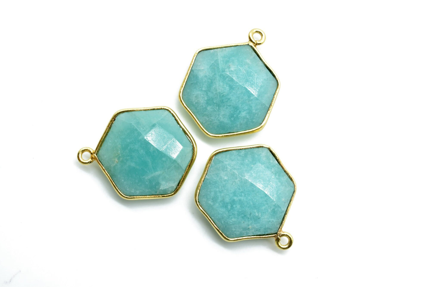 Amazonite 16mm Hexagon Shape Pendant,Gold Plated Single Bail Gemstone Connector,Faceted Hexagon Shape Gemstone Bezel,Hexagon Charm Pendants