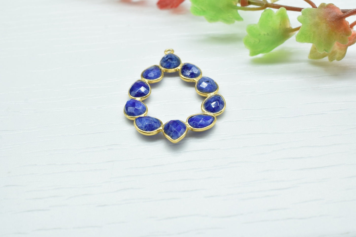 Blue SapphireEarring, Blue Sapphire Pendant,Blue Sapphire Bezelt  Bezel,Pendant Connector,Six Attached Bezel,Necklace Pendant
