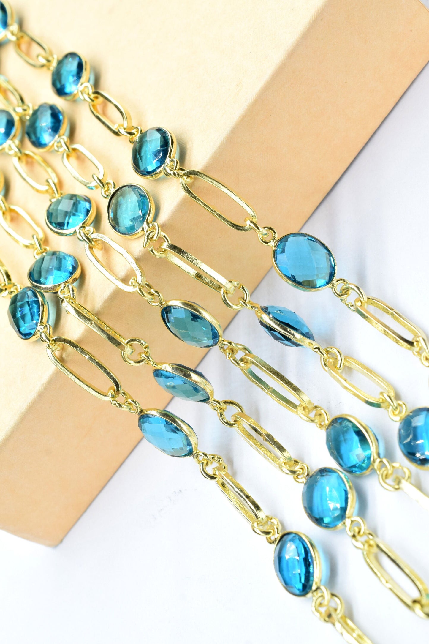 London Blue Topaz linked Chain,Blue topaz Bezel Chain,Linked Connector Chain, Gold plated Gemstone Link Connector Chain,Craft Jewelry
