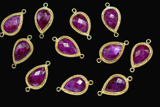 Ruby 9x13mm Teardrop Shape Connector,Gold Plated Link Connectors,Ruby Bezel Charms Connectors,Handmade Connector Jewelry,Ruby Charms Jewelry