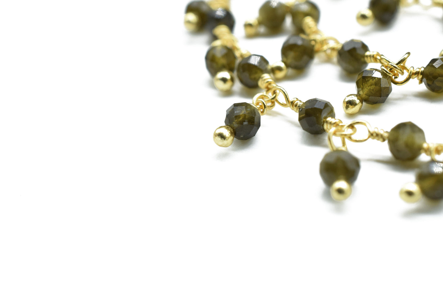 Green Cats Eye beaded Chain,Gemstone Rosary Chain,Wire Wrapped Necklace Chain,Green Cats Eye Cluster Rosary,Handmade Dangling Bead Jewelry