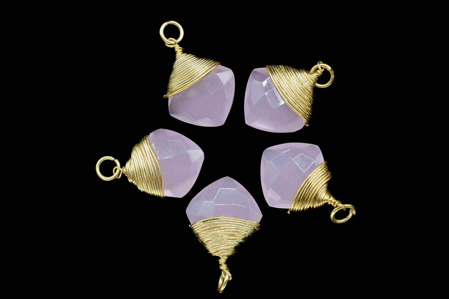 Pink Chalcedony Square Faceted Connector,Gemstone Wire Wrapped Pendant,Loop Connector,Pendant Jewelry,Wire Wrapped Necklace,pink Quartz gift
