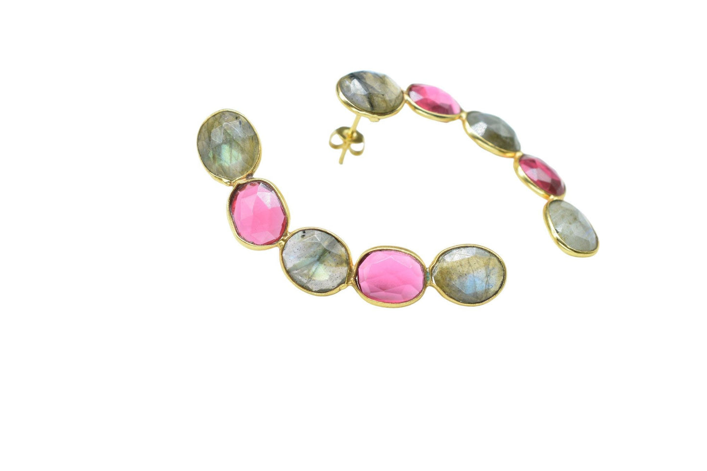 Gemstone Labradorite Earring/Double Stone Earring/Pink Tourmaline Earring/Long Earring/Bridal Earring/Bridesmaid earring/Women Earring/Gift