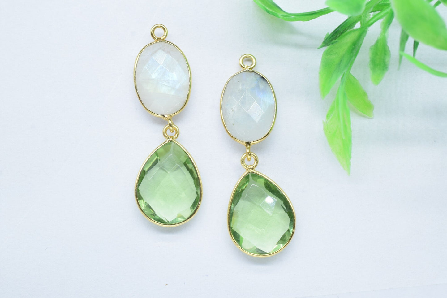 Rainbow & Green Amethyst Connector,Handmade Pendant,Multi Stone Pendants Charms Necklace,Single Bail Connector,Gemstone Earring Connector