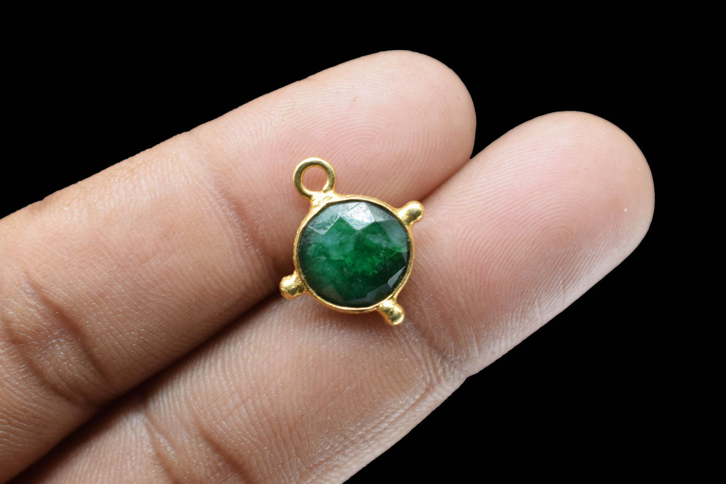 Emerald Pendant/Gemstone Component/Necklace Pendant/Round Shape Charm/Single Bail Charms/Wholesale Supply/Gold Plated Jewellery/B'day Gift