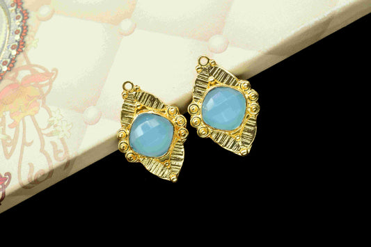 Peru Chalcedony 10mm Cushion Shape Pendant,Peru Gemstone Pendant Jewellery, Chalcedony Connectors, Calibrated Gemstone, Gold Plated Pendant