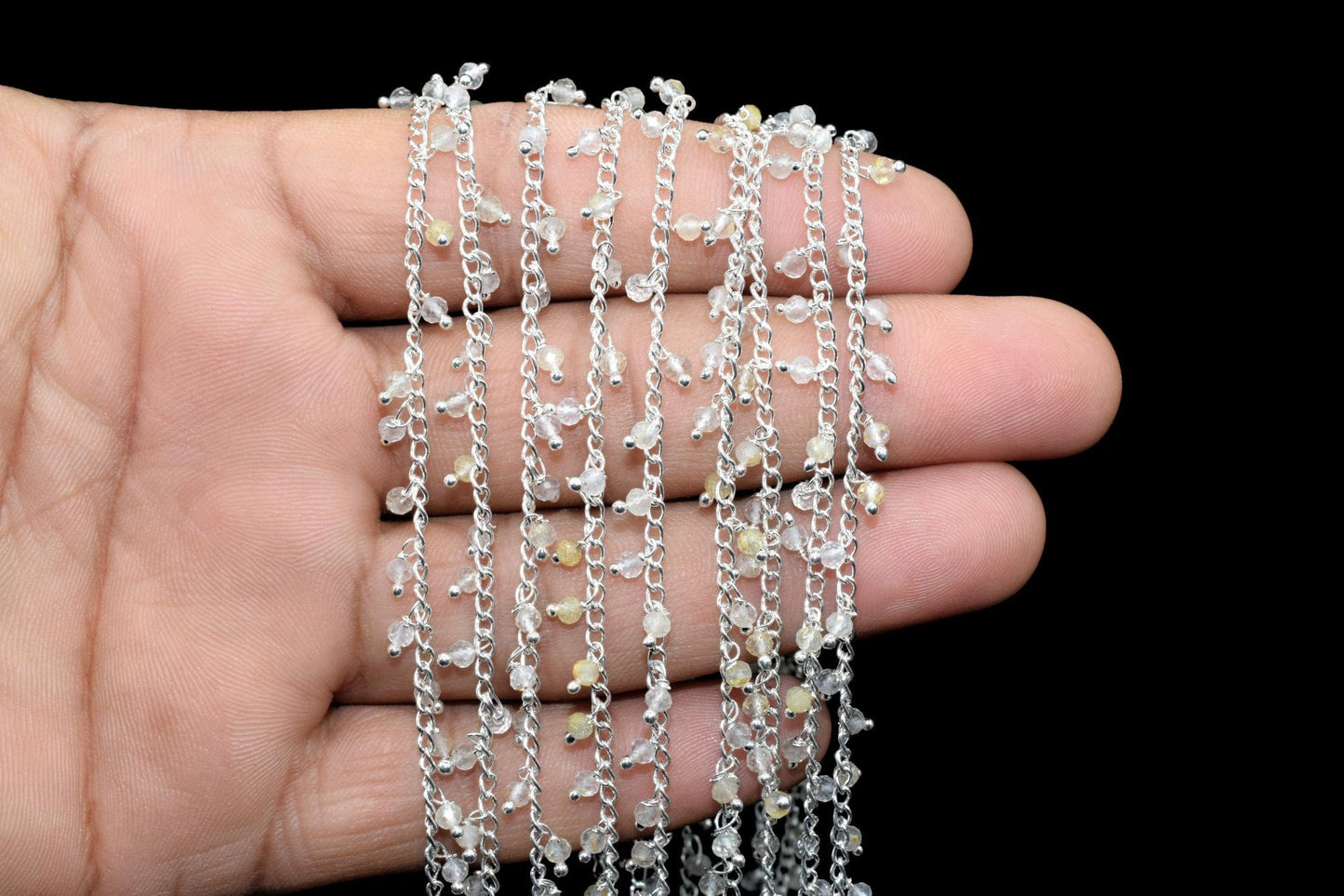 Golden Rutile Cluster Rosary,Bulk Rosary Roll,Wire Wrapped Beads Rosary,Dangling Rosary Chain,Jewelry Making Beaded Chain,Golden Rutile Bead