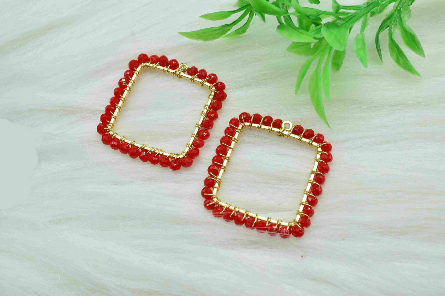 Red Coral Wire Wrapped Dangle Earrings,Component Jewelry,Red Coral Square Shape Pendant,Gemstone Component Dangle,Component Finding Necklace