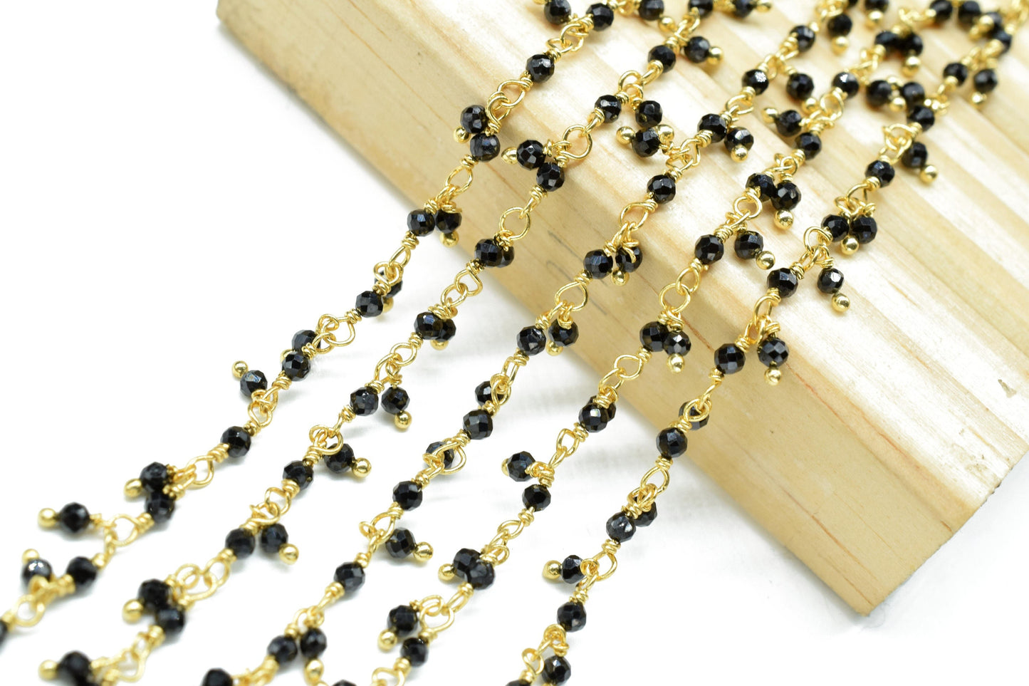 Black Onyx 2mm Dangling Bead Chain,Gemstone Rosary Chain,Wire Wrapped Necklace Chain,Black Onyx Cluster Rosary Chain,Handmade beaded Jewelry