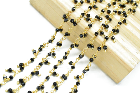 Black Onyx 2mm Dangling Bead Chain,Gemstone Rosary Chain,Wire Wrapped Necklace Chain,Black Onyx Cluster Rosary Chain,Handmade beaded Jewelry
