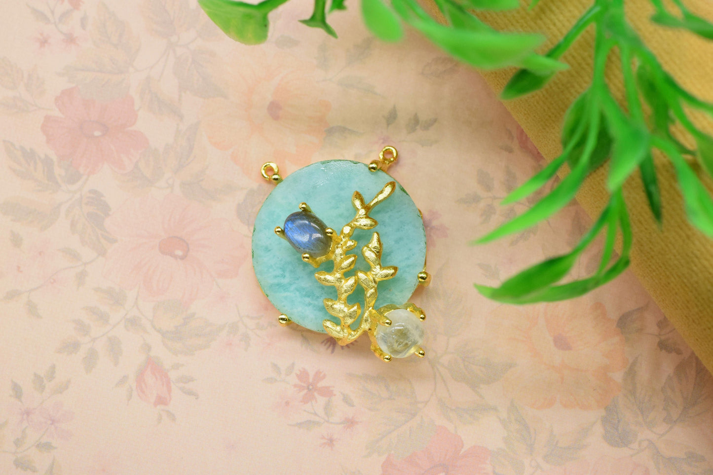 Amazonite Leaf Pendant Charms,Handmade Loop Pendant,Gemstone Rainbow Pendant,Multi Stone Pendant,Designer Pendant,Women Pendant Jewelry Gift