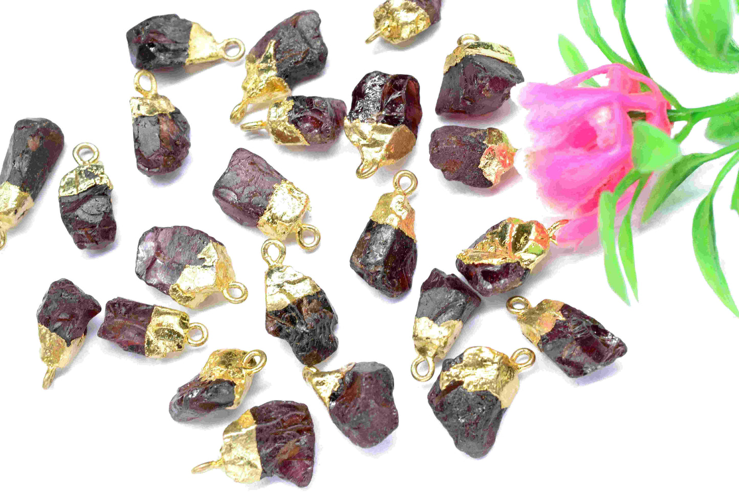 Garnet Gemstone Pendant,Rough Stone Connector,Electroplated Single Bail Garnet Jewellery,Rough Stone Necklace,October Birthstone Necklace