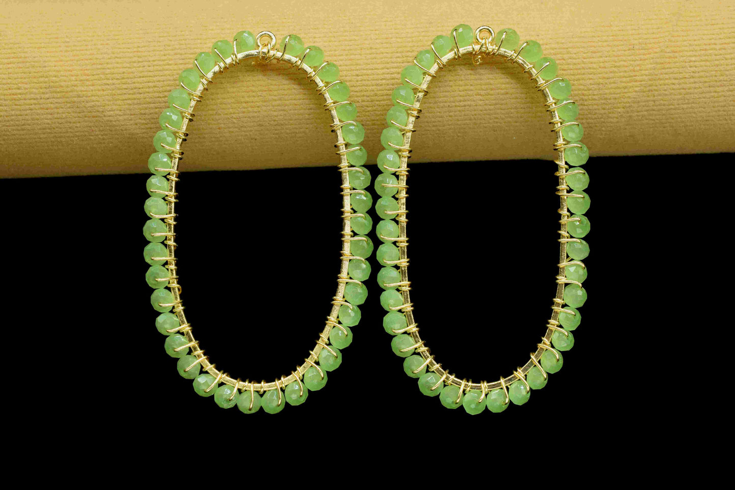 Prehnite Wire Wrapped Connectors,Prehnite Earring,Oval Shape Pendant Components,Beaded Hoops Findings Component,Prehnite Quartz Jewelry,Gift